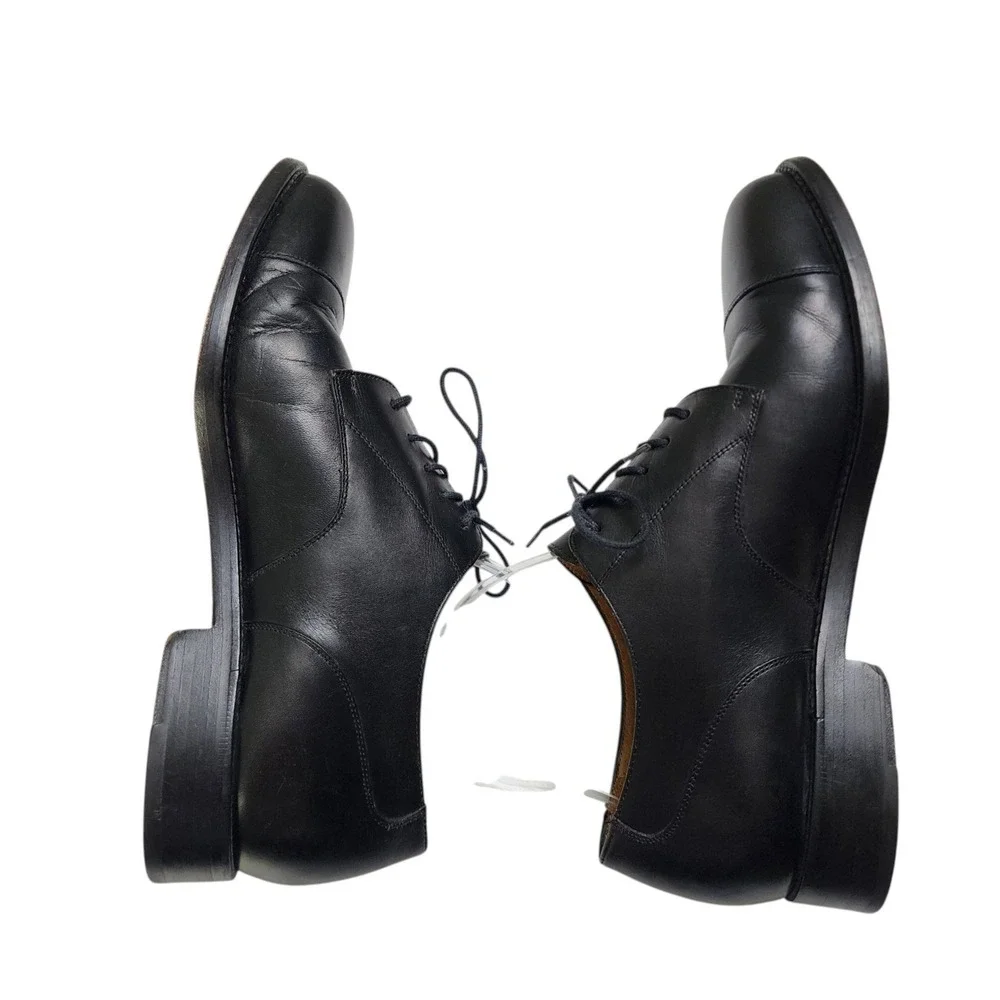 Lands End Mens Black Leather Cap Toe Oxford Dress Shoes Size 8 64546 Brazil